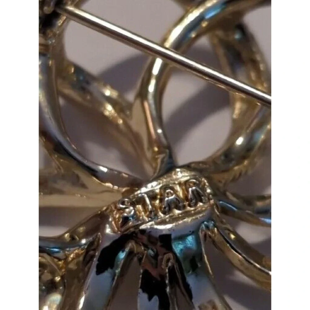Star Brand Silver Tone Metal Brooch Curved Scroll Loops Circles Vintage